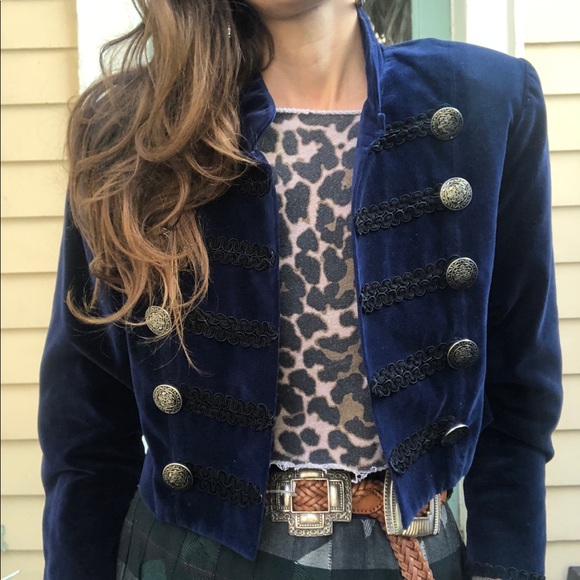 Vintage velvet cropped military jacket - Picture 4 of 7